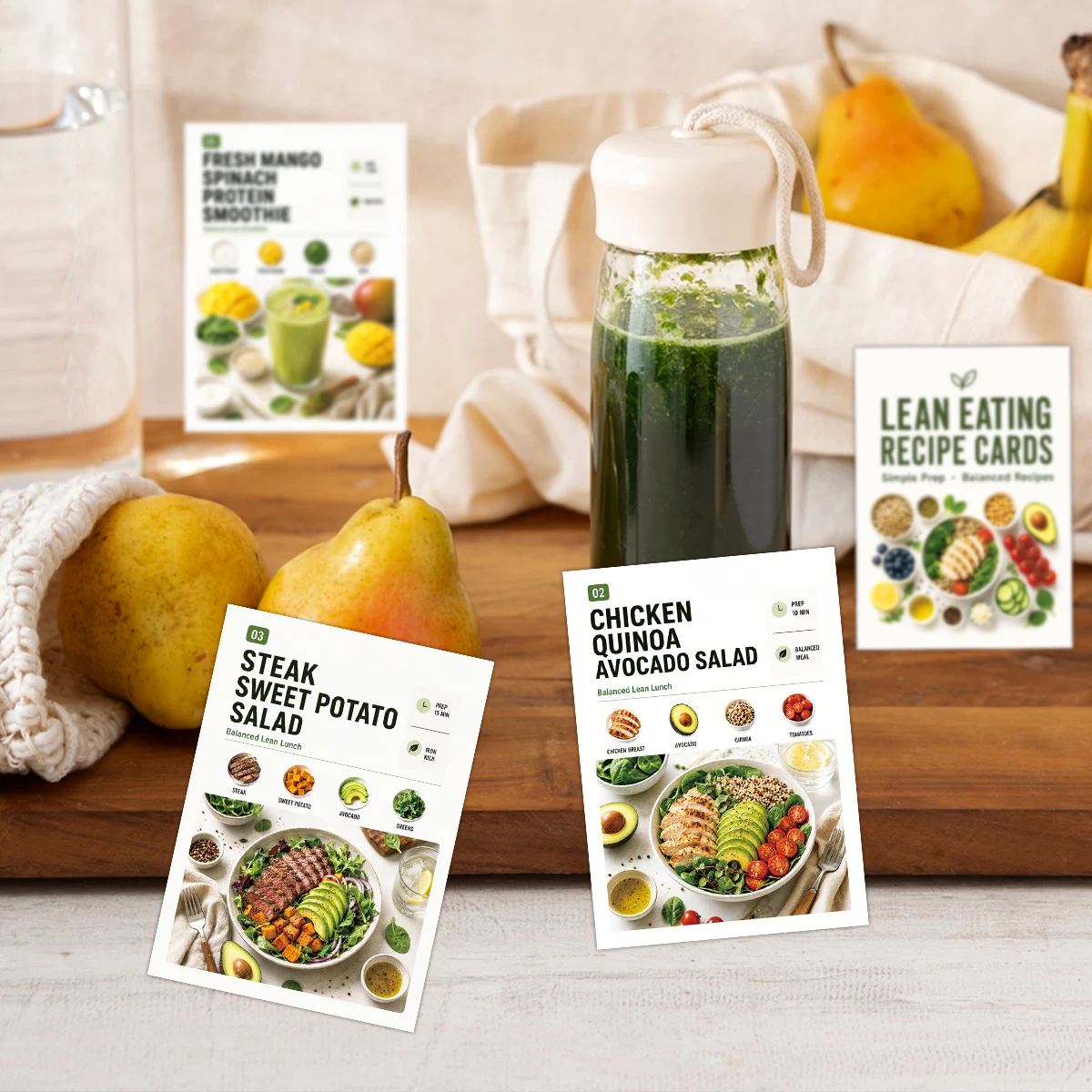 21pcs Lean Eating Recipe Cards,Balanced Diet Nutrition Guide Cards,Kitchen Organization Supplies,Gift For Healthy Life Advocates