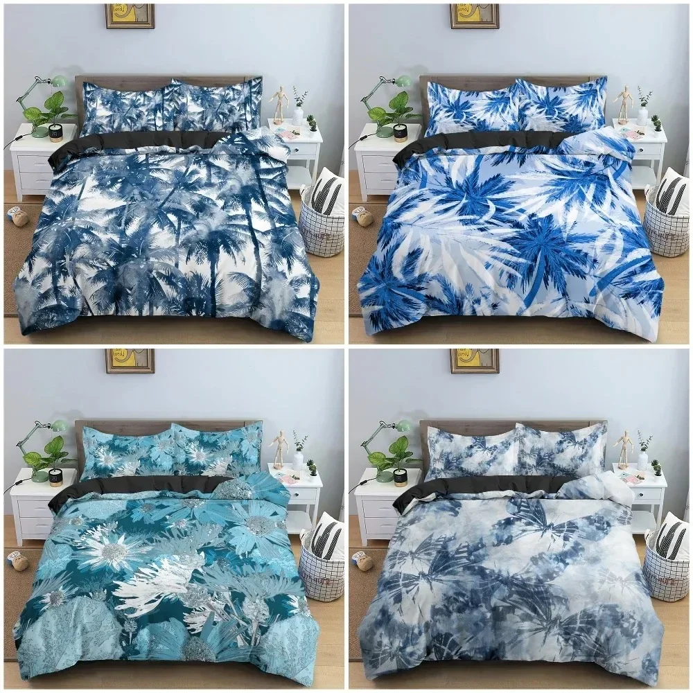 

Tropical Plant Pattern DuvetQuilt Cover Palm Trees Bedding Set Watercolor Print Bedclothes Pillowcase King Queen Twin
