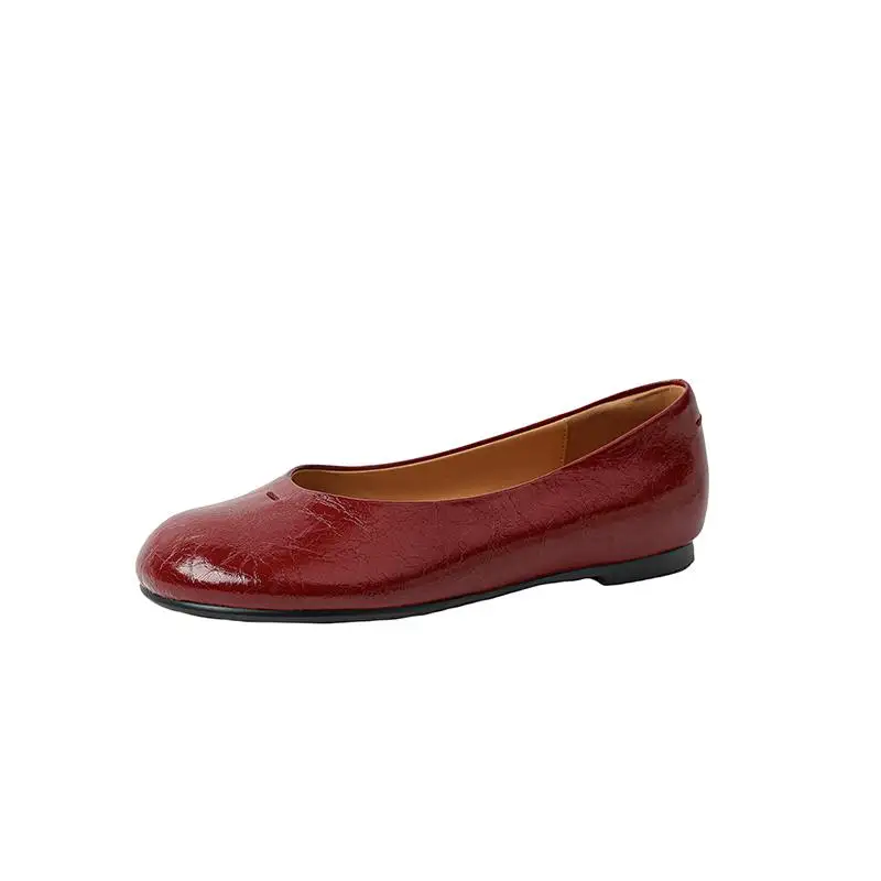 Krazing Pot 2025 Full Grain Leather Sheepskin Round Toe Women Summer Shoes Modern Street Wear Ballet Dancer Dating Shallow Flats