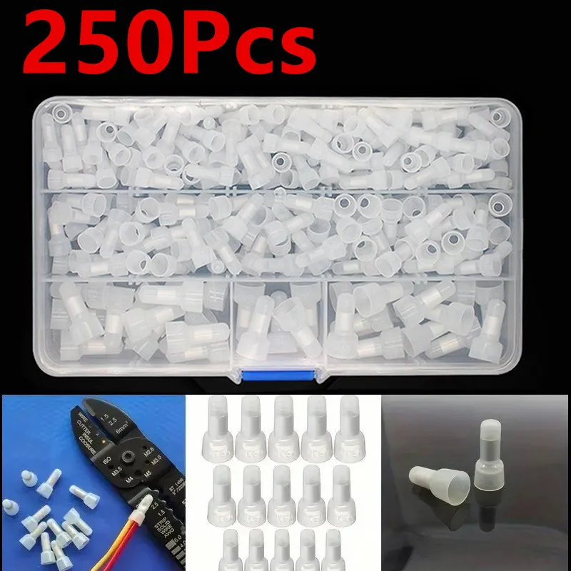 250PCS (boxed) transparent closed end-line crimp connectors, protection line crimp cap line connectors, 3 size fast terminals