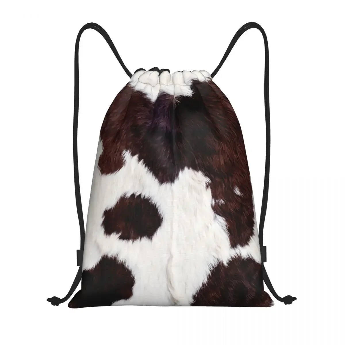 Custom Cow Hide Decor In White And Brown Print Drawstring Bag Training Yoga Backpacks Animal Fur Texture Sports Gym Sackpack