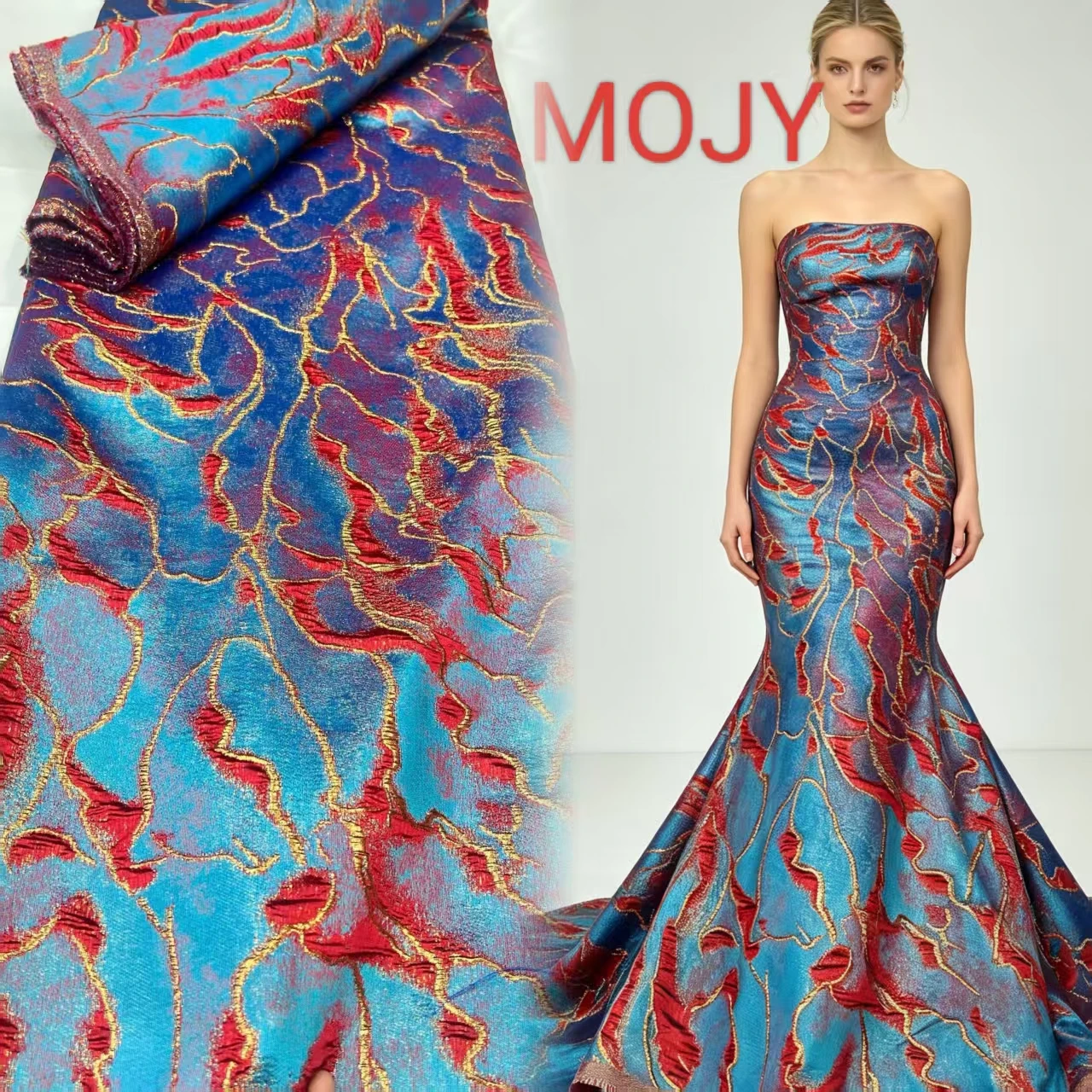 tissu-jacquard-abstrait-bleu-rouge-or-texture-3d-embossee-pour-robe-de-soiree-sirene-de-luxe