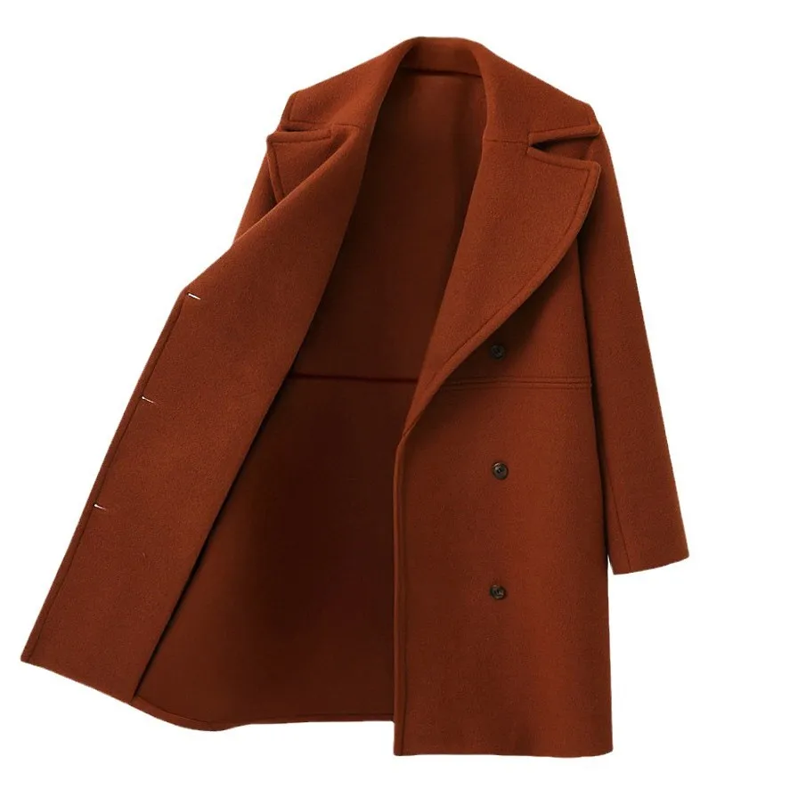 Women's Woolen Coat Double-breasted Long Trench Coat