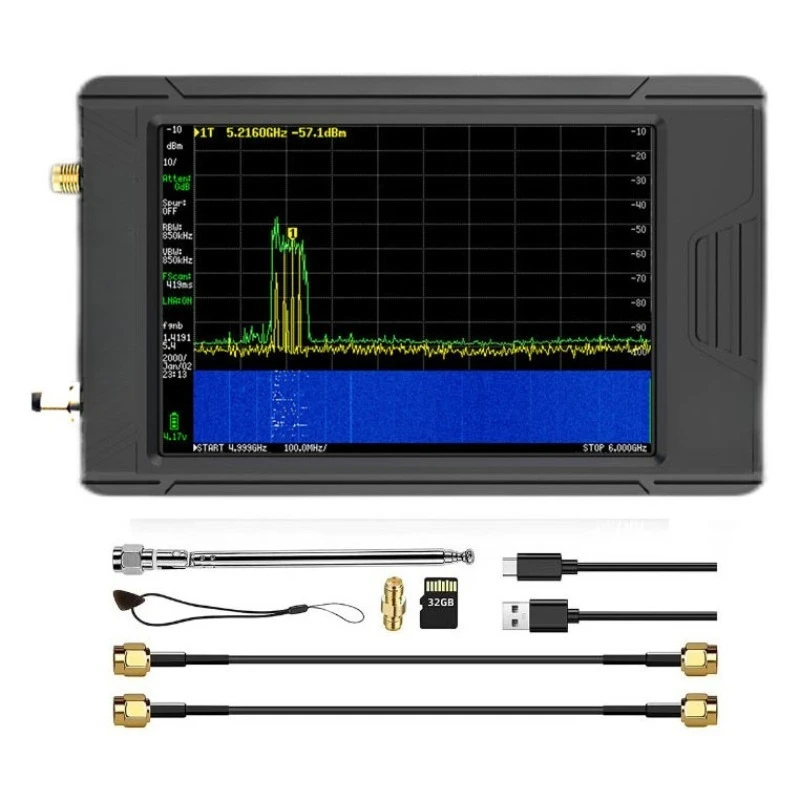 ULTRA 4-inch screen handheld RF spectrum analyzer 100k-7.3GHz signal generator