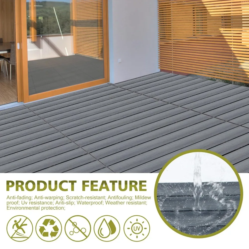 Wood Plastic Composite Patio Deck Tiles,DIY Interlocking Decking Tiles, Floor Tile,Durable, Maintenance,Waterproof,Indoor