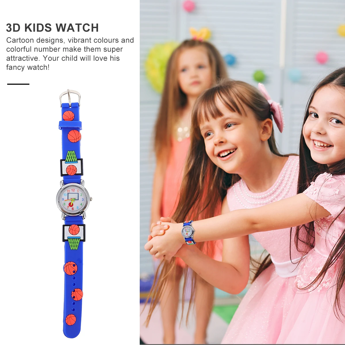 

Basketball Pattern Kids Watch 3D Cartoon Daily Use Waterproof Plastic Student Watches Vibrant Colors Comfortable Strap Lifelike