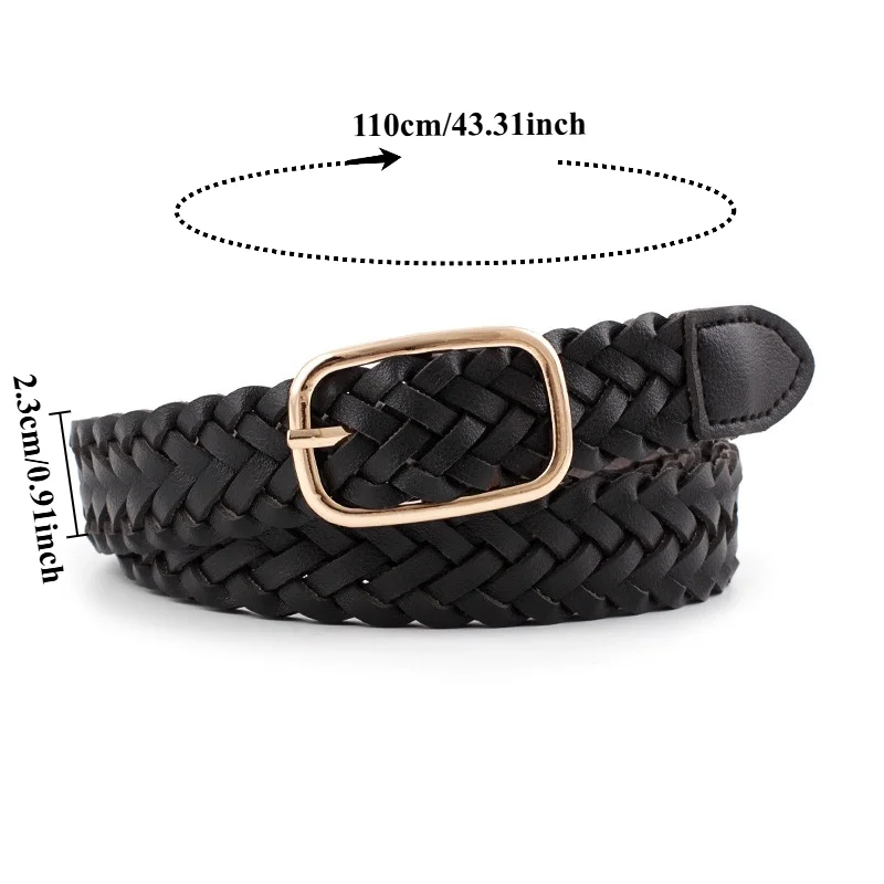 New Arrival Stylish Hand-Woven Women’s Square-Buckle Belt—Fashionable and Versatile Belt to Accessorize Wool Coats and Jeans