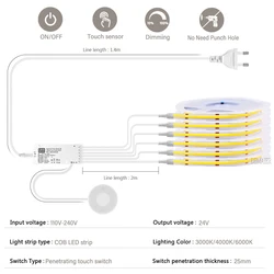 Under Cabinet Collection Dimmable Touch COB LED Strip Light Bookcase Wardrobe Motion Sensor Closet Lampara Tape Penetrable Wood