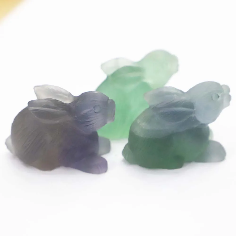 New 1Pcs Natural Stone Carved Rabbit Animal Ornaments Fluorite Crystal Quartz Stone Crafts Handmade Figurine Home Decoration