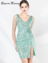 Sexy backless sequin black summer dress women 2026 elegant luxury prom party evening dresses woman mini birthday dress vestidos