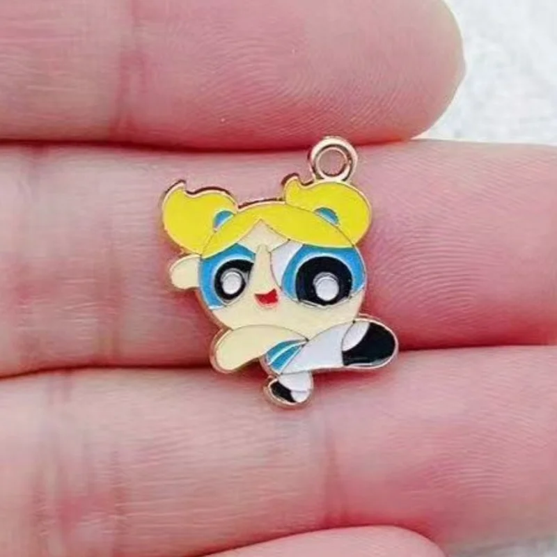 10pcs Alloy Oil-Dripping Cartoon Girl Pendant, DIY Jewelry Making Earrings Keychain Accessories view 4