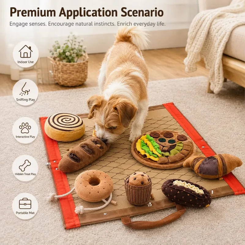 Pet Snuffle Toy Set Baking Series Treat Hiding Tugging Convertible Carry Bag Enrichment Movement Toys Gift Set Pet Supplies