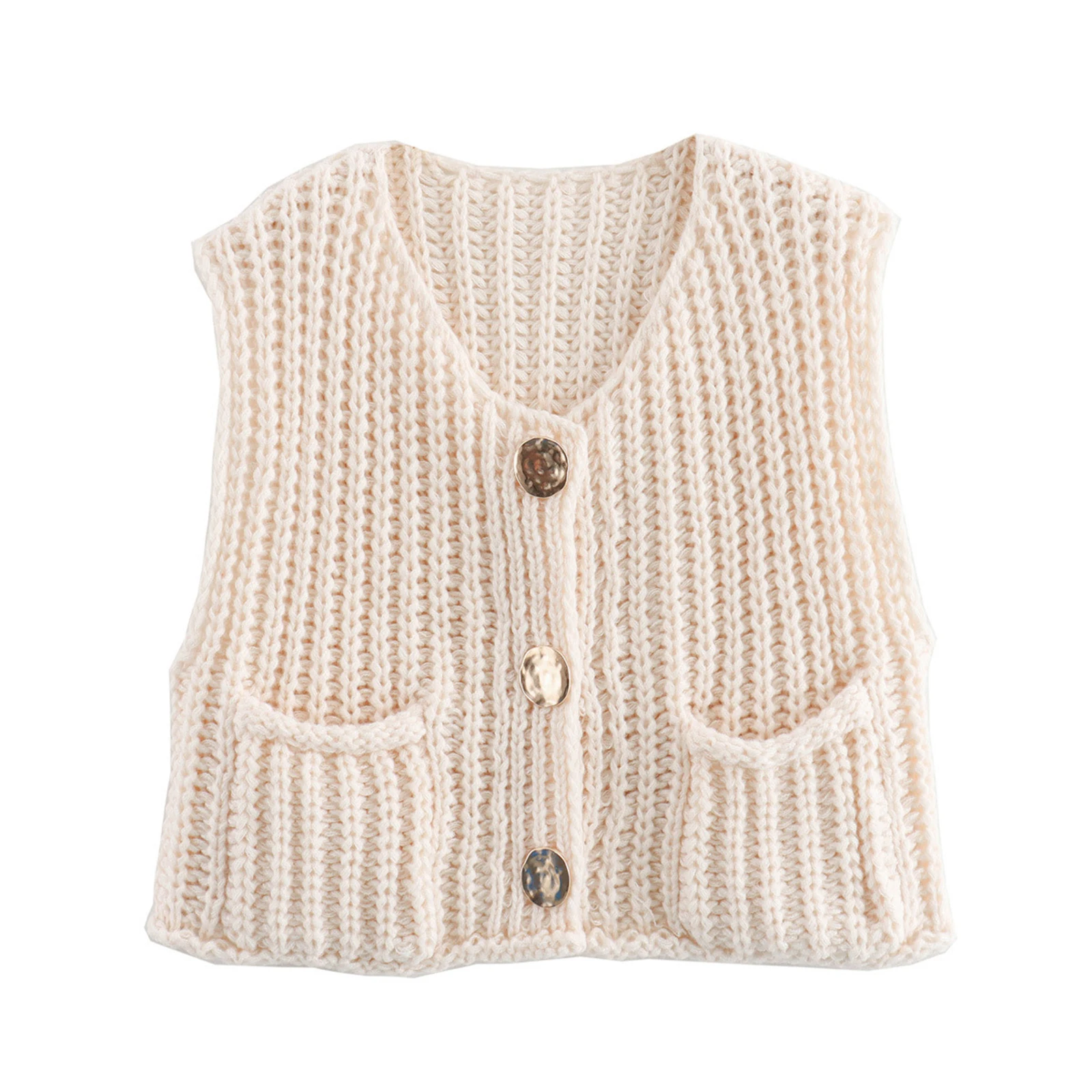 Casual Solid Knitted Cropped Top Women Single Breasted O-Neck Sleeveless Sweater Vest Cardigans 2024 Kobiece letnie topy uliczne