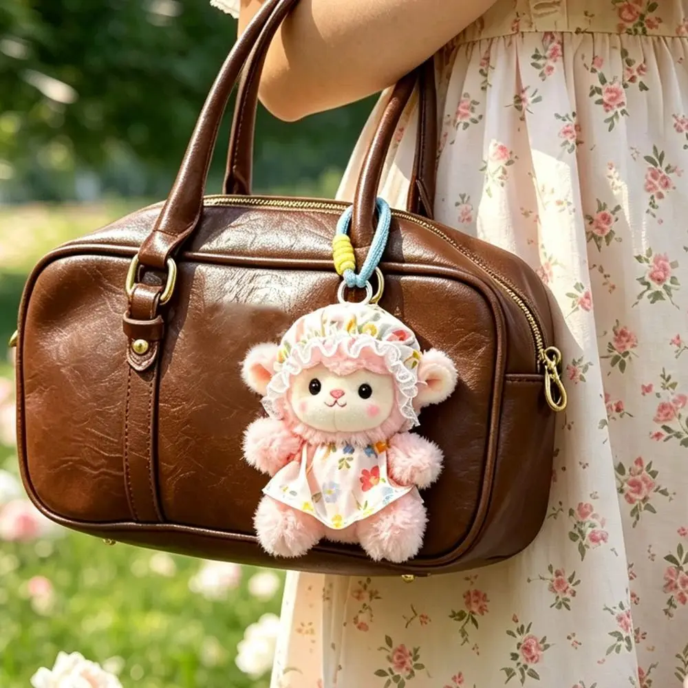 Soft Lamb Keychain Detachable Hanging Loop Cute Style Animal Pendant Lightweight Floral Dress Sheep Bag Charm
