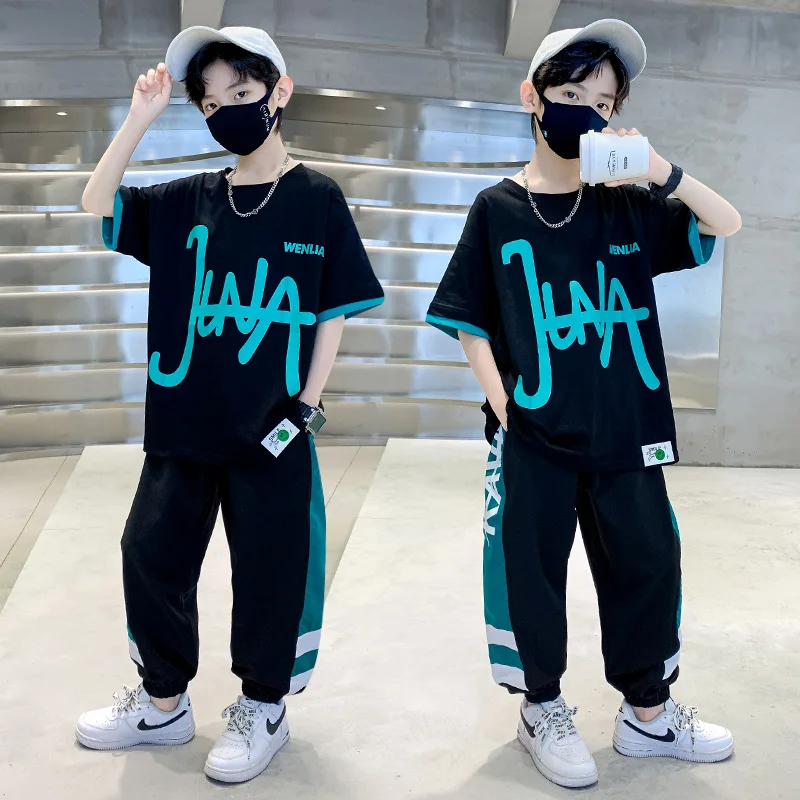 

Kid Clothing Set for Boy Short Sleeve Tshirt+Pants Sport Two Pieces Fashion Outfits Children Summer Letter Print Teen Tracksuits