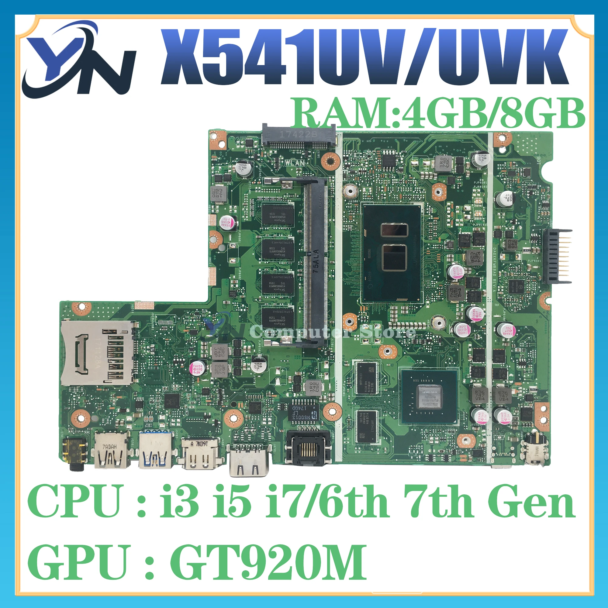 X541UV Laptop Motherboard For ASUS X541UJ X541UVK X541U F541U A541U Mainboard I3 I5 I7 CPU GT920M 4GB/8GB-RAM 100% Test OK