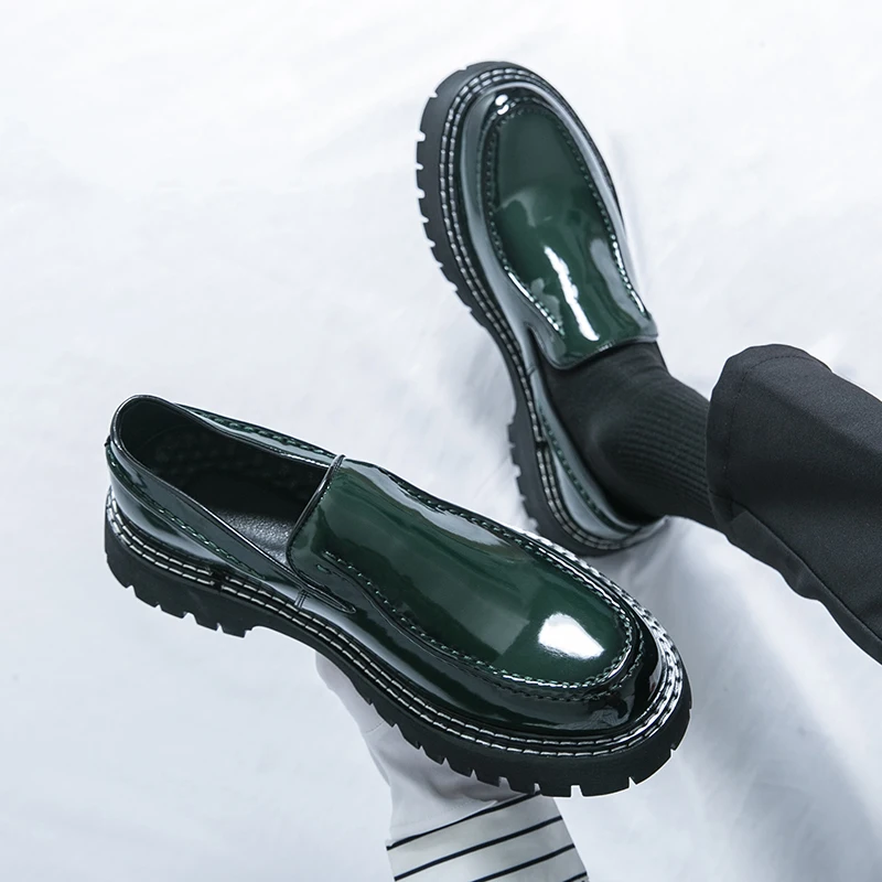 

Качественные мужские кожаные лоферы, обувь без шнуровки с круглым носком, деловая свадебная трендовая мужская повседневная обувь на толстой подошве, удобная