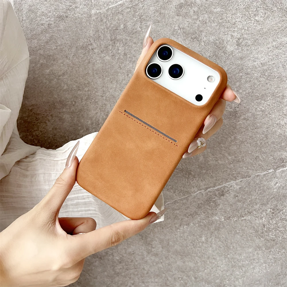 Luxe Zakelijke PU Lederen Textuur Matte Case Voor iPhone 17 Air 16 15 14 Plus 13 12 Pro Max portemonnee Creditcard Slot Achterkant