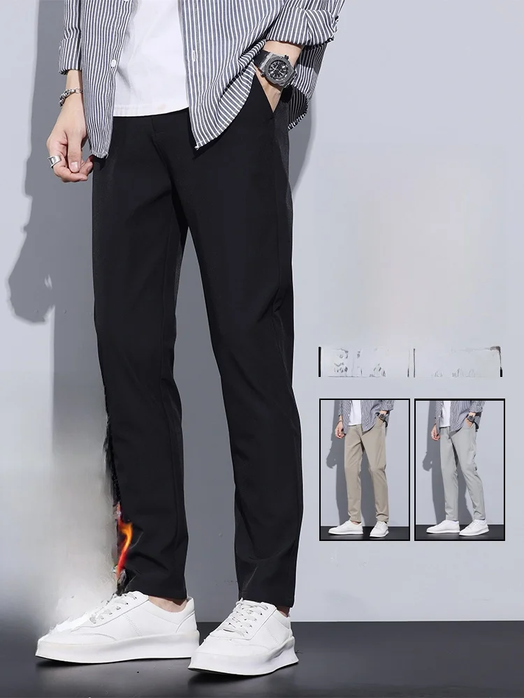 

Busin Casual Thiened Fce Autumn Winter Straight Leg Men's Pants Elastic Slim Fit Youth Faion Long Trousers