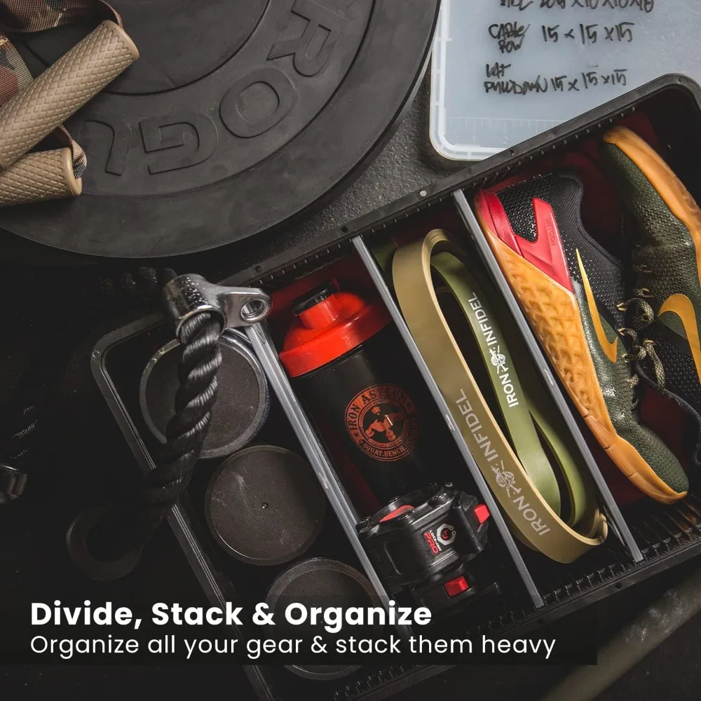 SIDIO CRATE Pro Pack: Set of Two Large and One Medium Heavy-Duty Stackable Storage Bins with Lids and Dividers