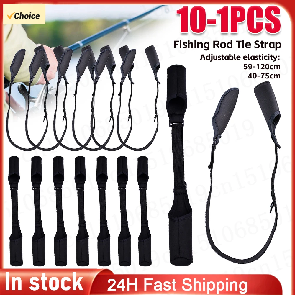 1-10PCS Fishing Rod Holder Strap Shockproof Fishing Rod Wrap Band Breathable Splash-resistant Wear-resistant Adjustable Acces