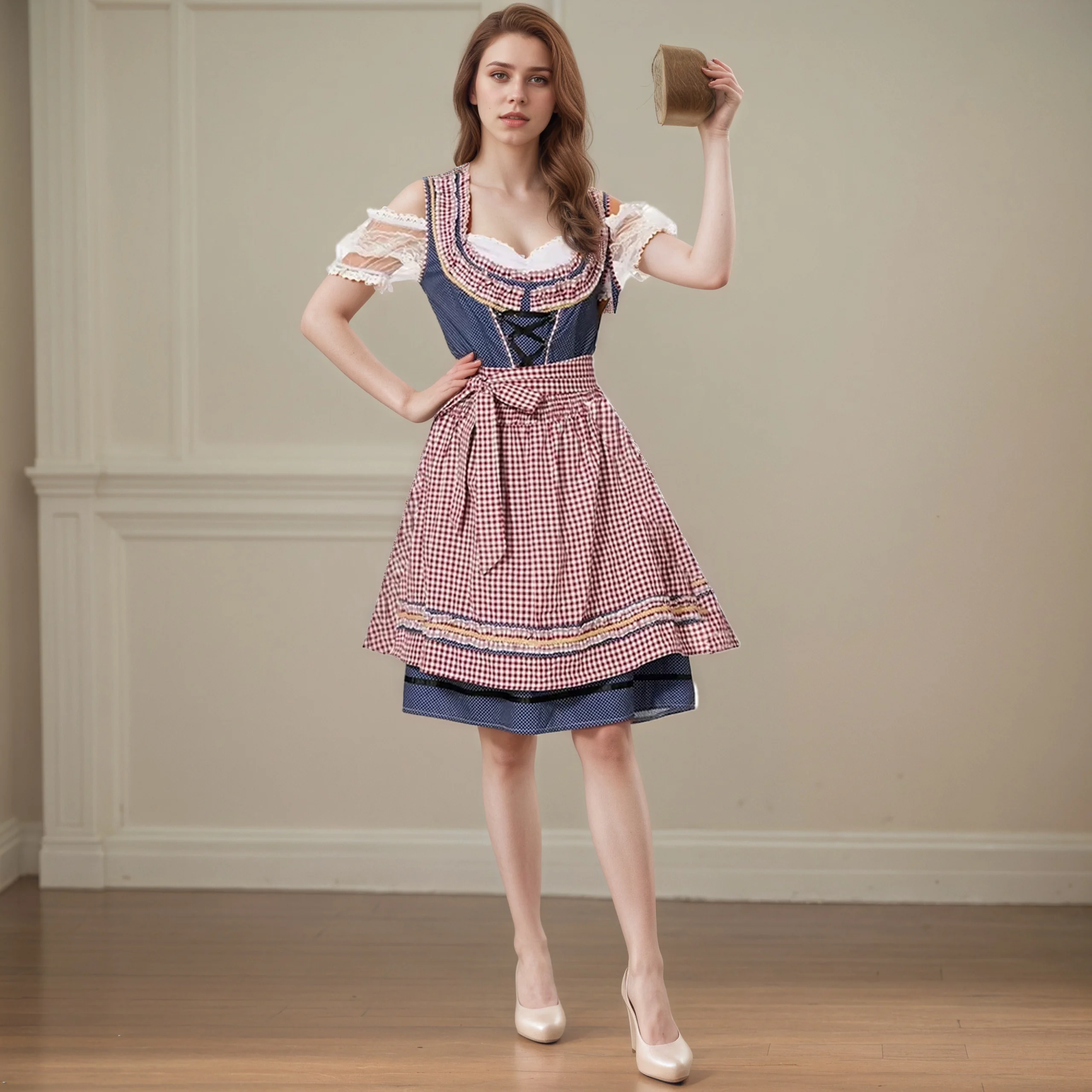

Bavarian National Plaid Beer Costume Tavern Wench Waitress Outfit Women Dirndl Oktoberfest Costume Beer Cosplay Dress