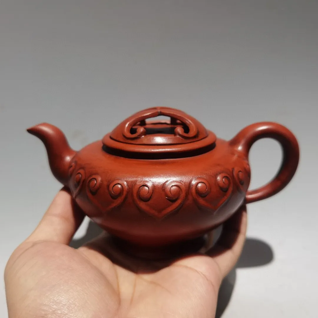 

6"Chinese Yixing Purple Clay Teapot Ruyi Texture Heart Shape Pot Kettle Teapot Flagon Office Ornaments Gather fortune