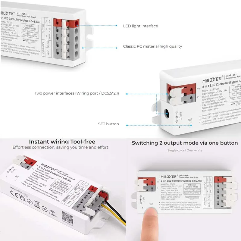 Miboxer 2in1 LED Controller Zigbee3.0 Tuya Single Color CCT 5050 COB LED Light Dimmer 2.4G Remote Control for Echo Plus Google