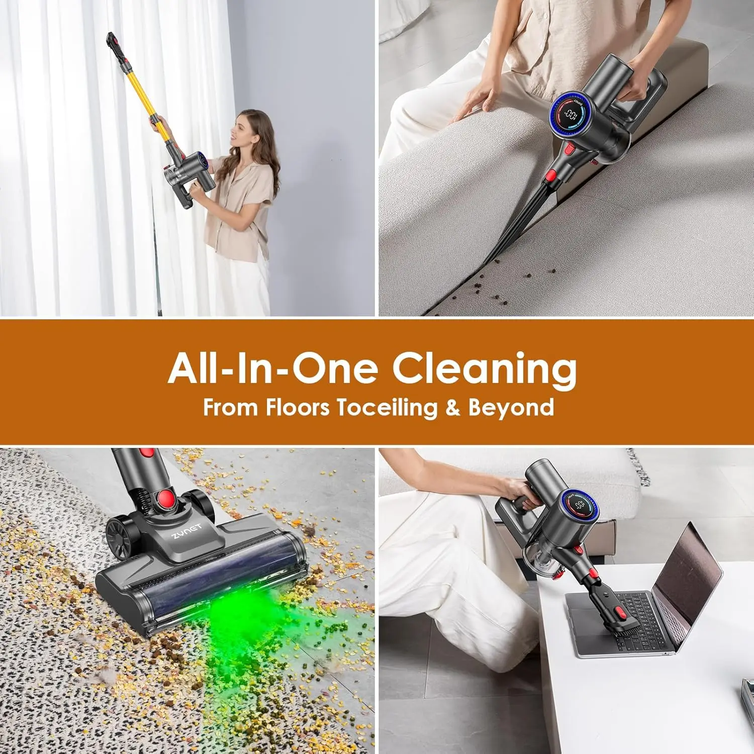 مكنسة كهربائية لاسلكية، 40 كيلو باسكال/40 دقيقة، شاشة LED، مكنسة كهربائية خفيفة الوزن مع شفط قوي، قائمة بذاتها، ضوء أخضر، #4