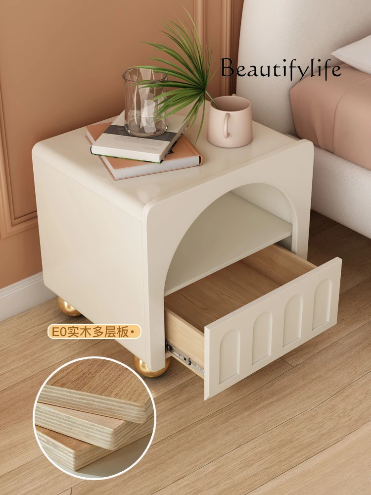 Cream Style French Bedside Cabinet Designer Advanced Simple and Light Luxury Small Bedside Locker