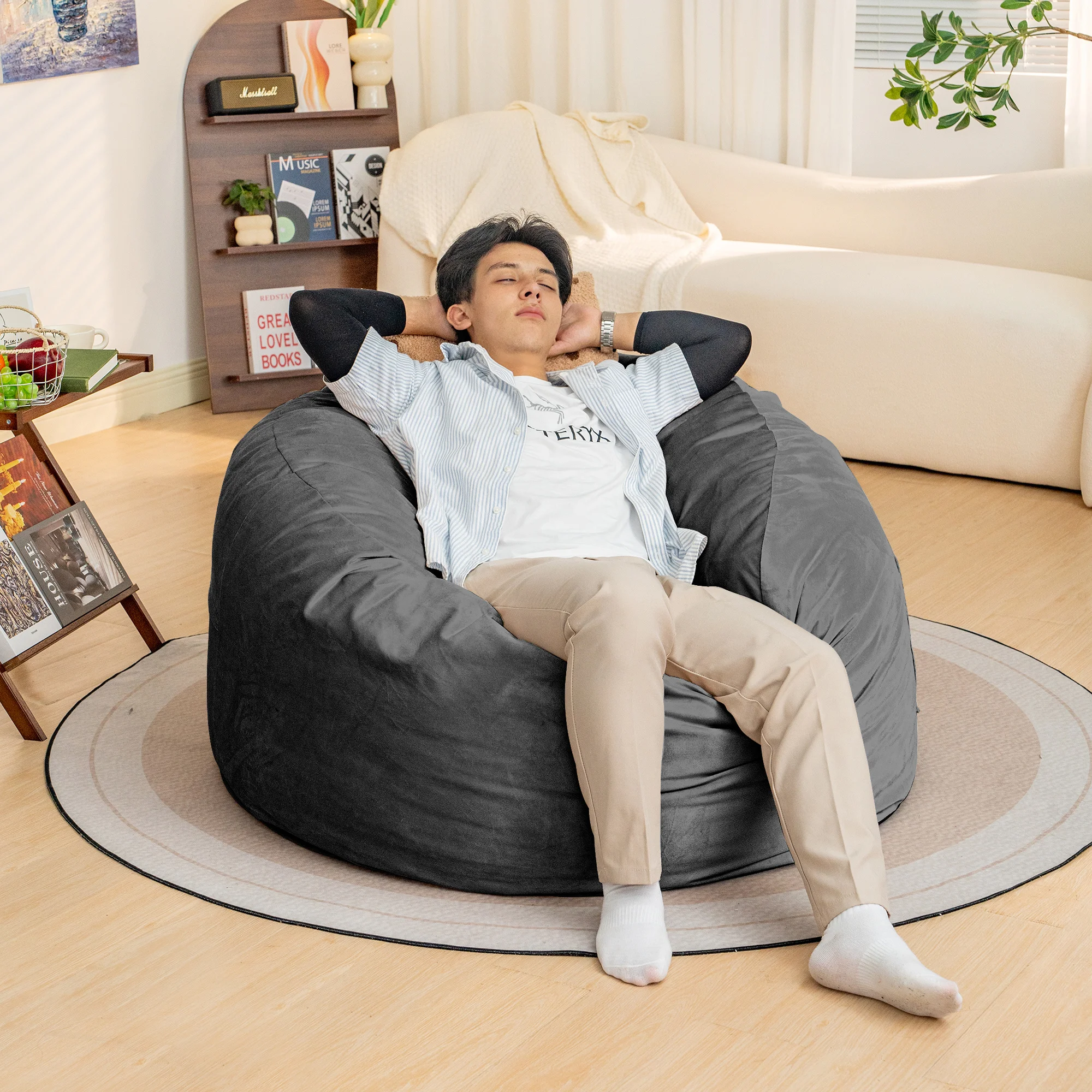 Bean Bag Chair Luxurious Velvet Ultra Soft Fur with High-Rebound Memory Foam for Adults Plush Lazy Sofa with