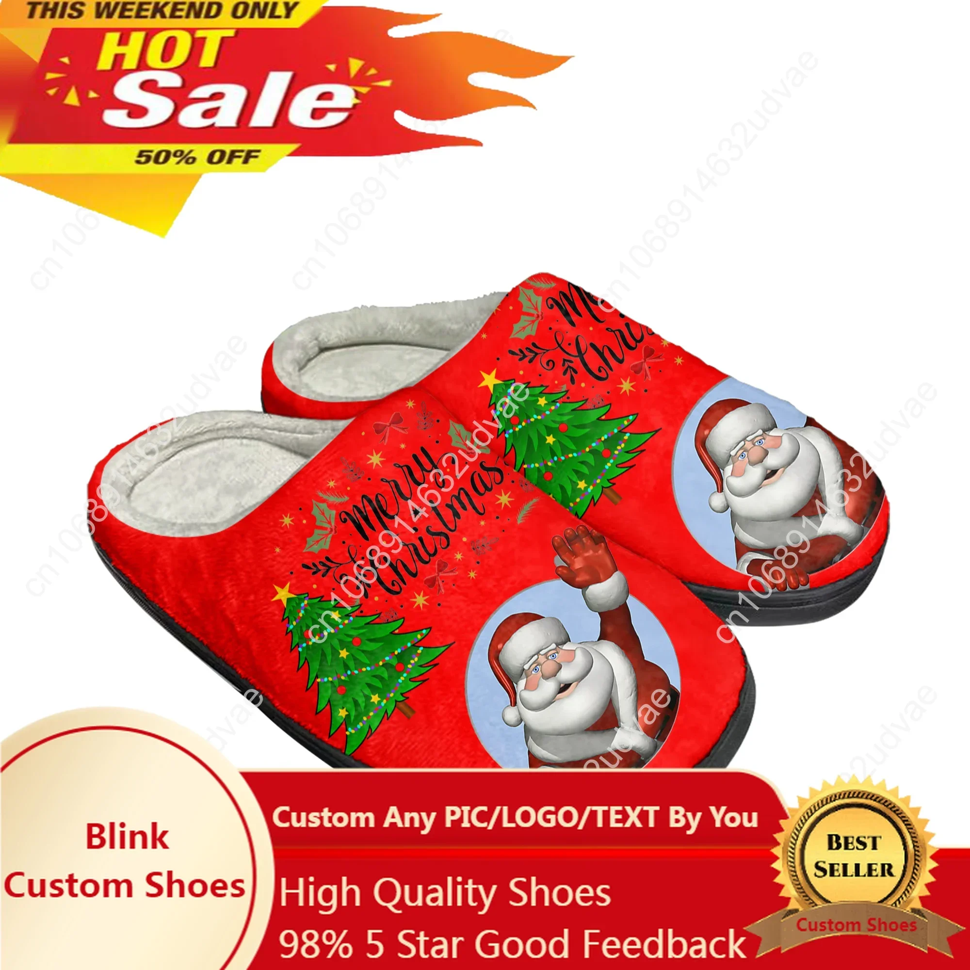 

Merry Christmas Santa Claus Red Home Cotton Custom Slippers Mens Womens Sandals Plush Keep Warm Thermal High Quality Slipper