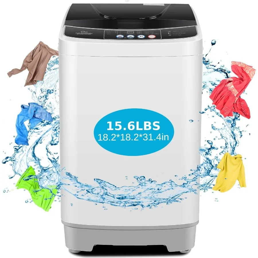 Portable Washing Machine 15.6Lbs Capacity with Drain Pump and 2.1Cu.ft Full-Automatic Compact Washer Featuring 10 Wash Programs