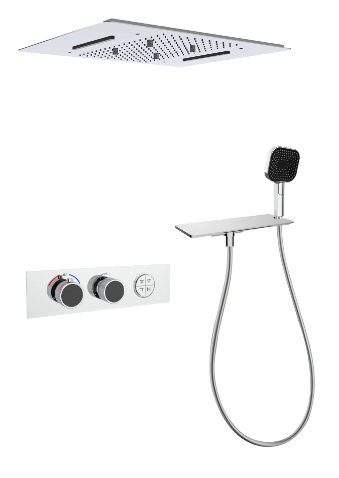 Brass Concealed Bathroom Shower Set square Top Spray Four Function Constant Temperature Wall Mounted Shower