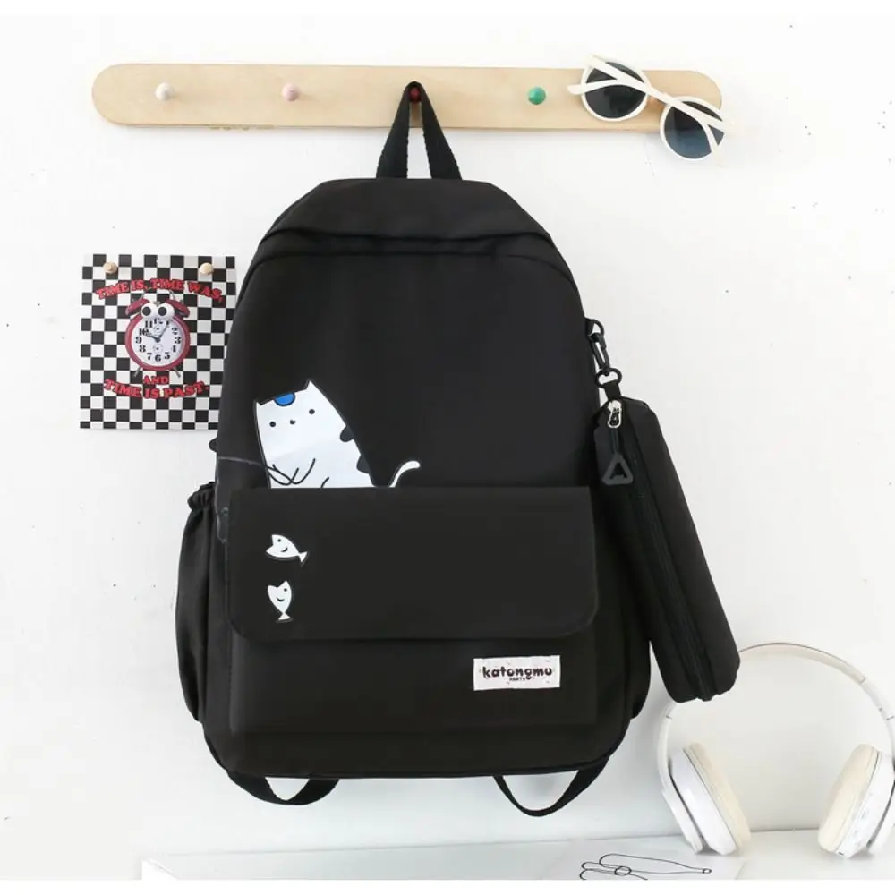 Gato à prova dwaterproof água impresso estudantes mochila moda náilon estudantes sacos de escola adorável grande capacidade faculdade mochila meninas