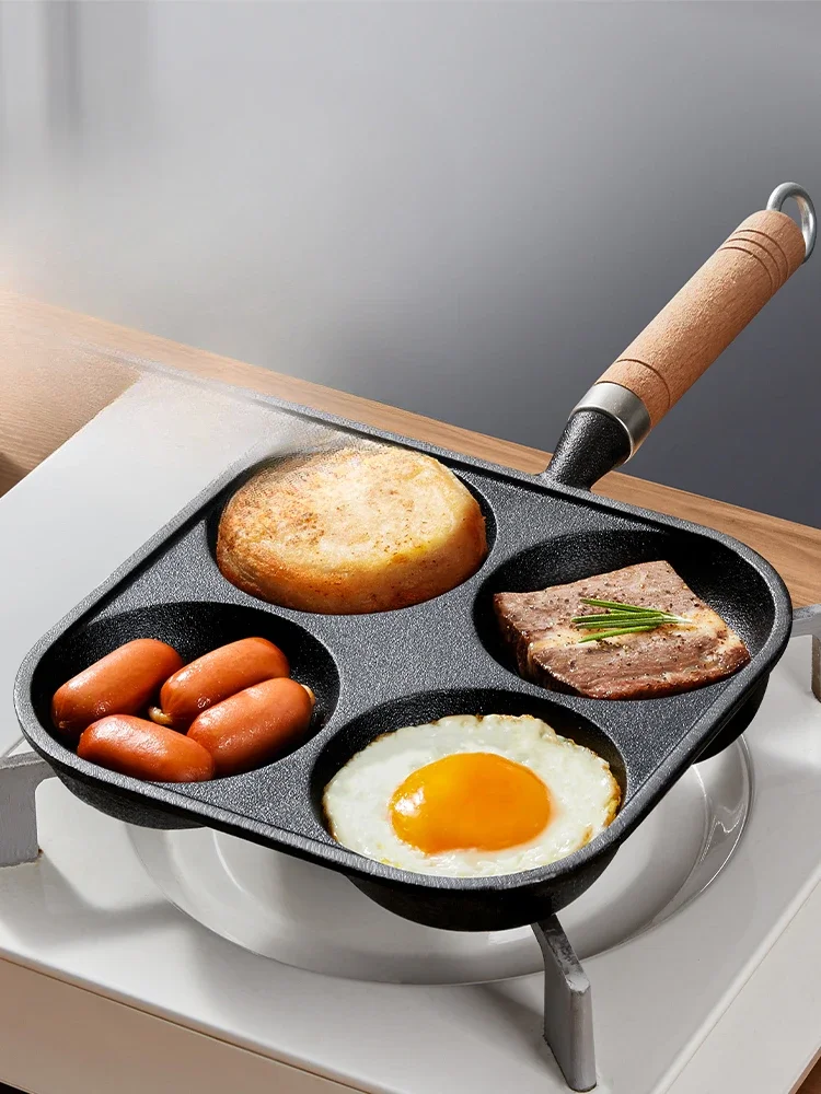 Household cast iron four hole fried egg artifact special egg burger machine egg burger mold pancake flat bottom