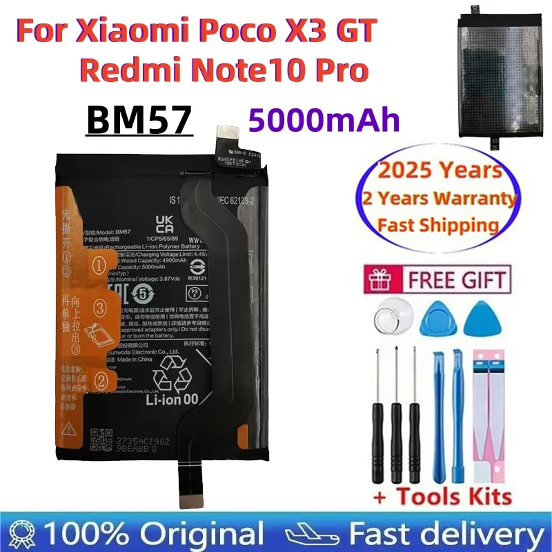 

100% Original BM57 5000mAh Phone Battery For Xiaomi Redmi Note 10 Pro 10Pro Phone Replacement Batteries Bateria