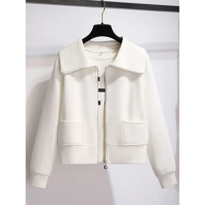 

Women's Early Autumn Winter New Jacket Solid Peter Pan Collar Zipper Baseball Coat Trendy Fashion Jackets Outwear Women Clothing