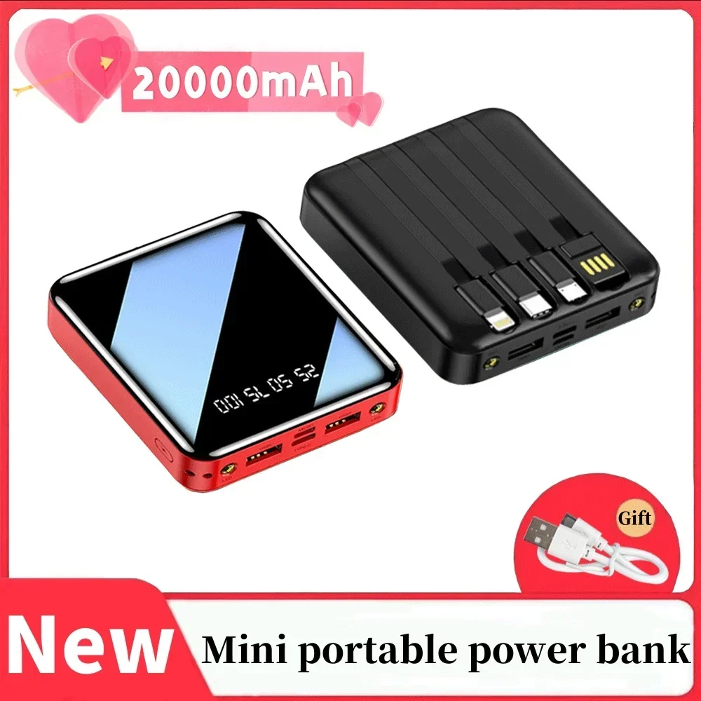 20000mah Mini Power Bank Portable Charger Full Mirror Screen LED Light Digital Display Poverbank External Battery Pack Powerbank