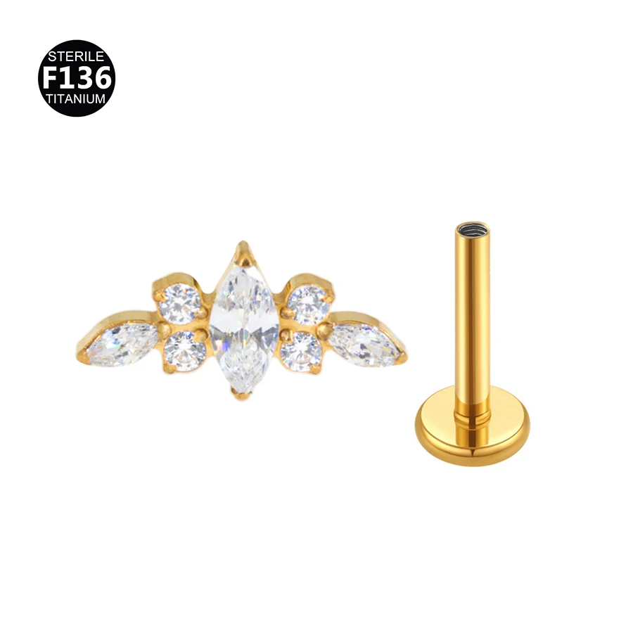 Titanium Curved Bar Earrings with Flower Design