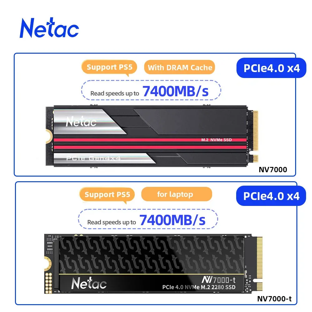 

Netac SSD NVMe M2 1TB 2TB 4TB SSD PCIe4.0 M.2 2280 DRAM Cache Internal Solid State Disk Drive NVMe SSD for PS5 Desktop