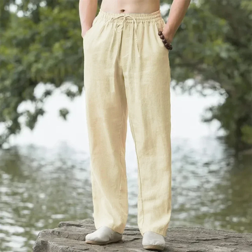 Nieuwe heren strandbroek joggers mode katoen linnen joggingbroek casual broek Hawaiiaanse vakantie losse lente/zomer lang M-4XL