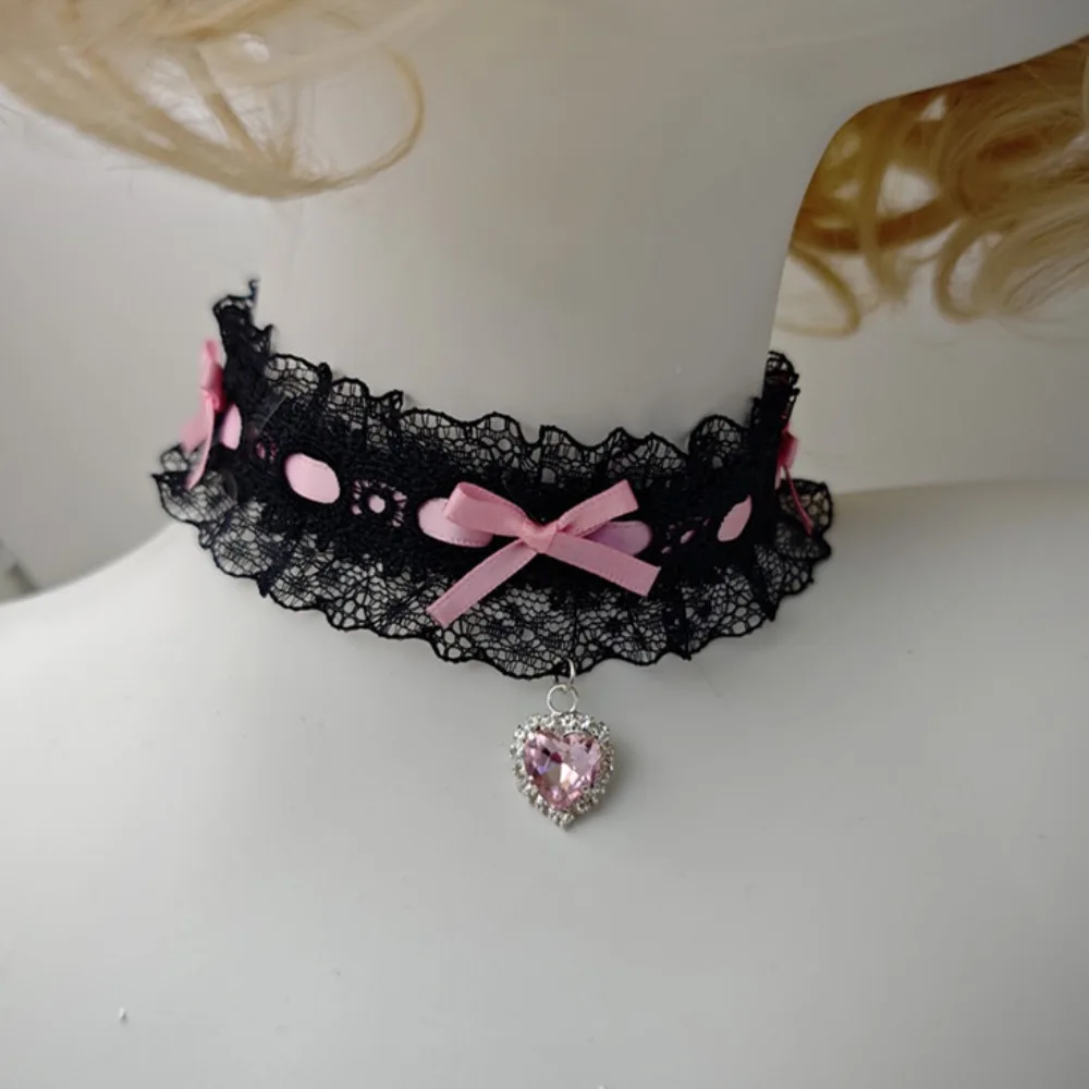 Necklace Chain Bow Lace Collar Neckwear Kawaii Lolita Choker for Girls Cute Necklace Fashion Elegant Gothic Sweet Neck Jewelry