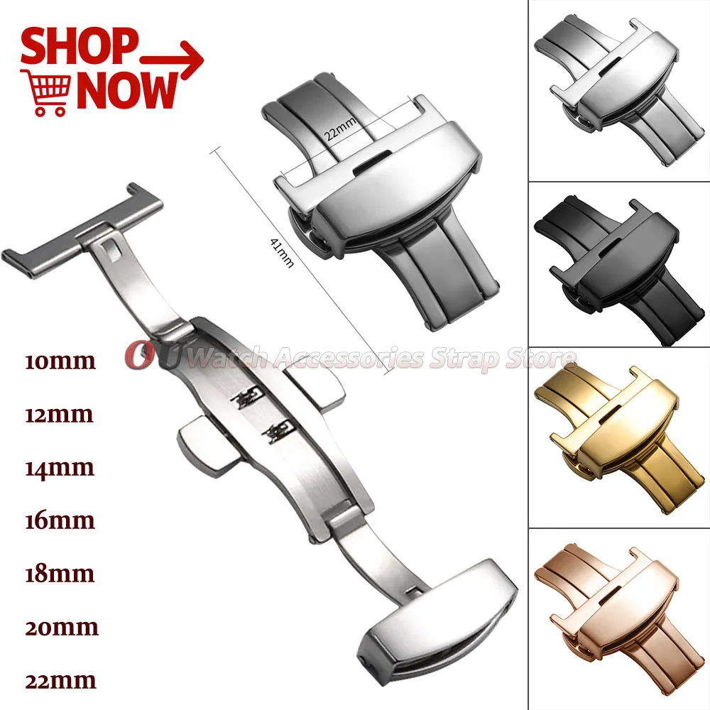 10mm 12mm 14mm 16mm 18mm 20mm 22mm Stainless Steel Butterfly Buckle Watch Band Clasp Deployment Watchbands Buckles Accessories