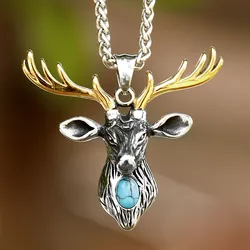 2023 New Vintage Nordic viking  Warrior Odin Deer head animal Pendant For Men Stainless Steel Necklace Jewelry free shipping