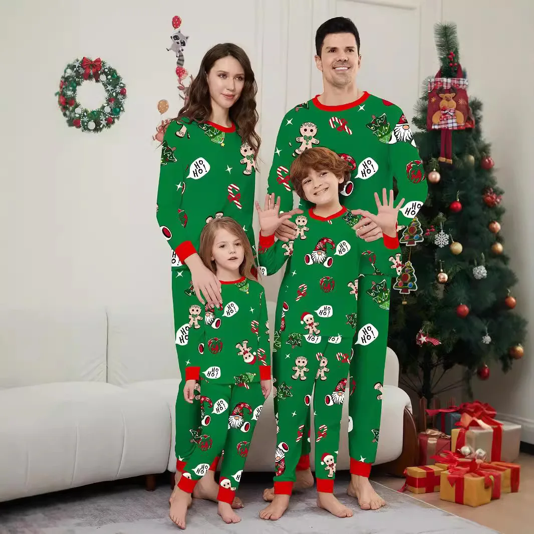 New green cross-border Christmas parent-child outfit Christmas children crutch print fashion home wear pajamas set