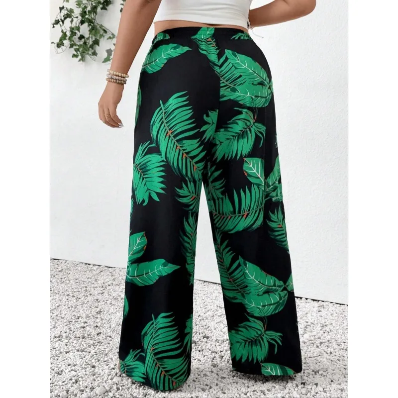 プラスサイズ 1XL-5XL 女性用花柄パンツ 春夏 薄手 ハイウエスト スリム アイスシルク ストレッチ 花柄 ストレートレッグ レディースパンツ