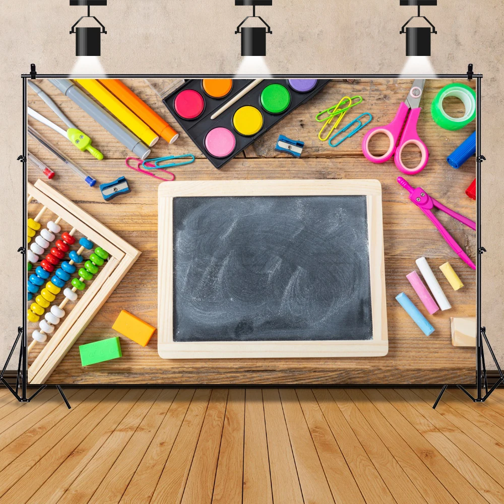 Welcome Children Back To School Photography Background Black Chalkboard Pencil Book Classroom Student Graduation Party Backdrop