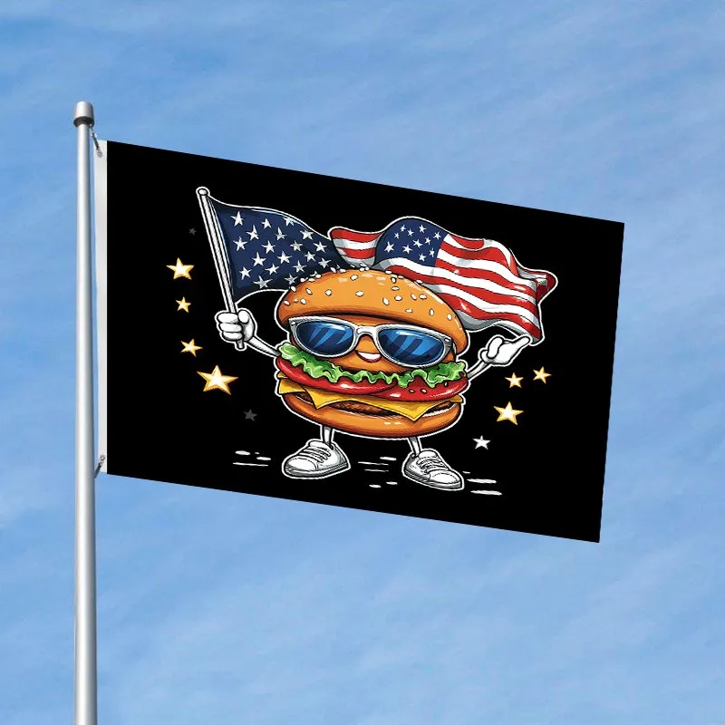 Patriotic Burger Flag American Food Cartoon Flying Outdoor Garden Decor