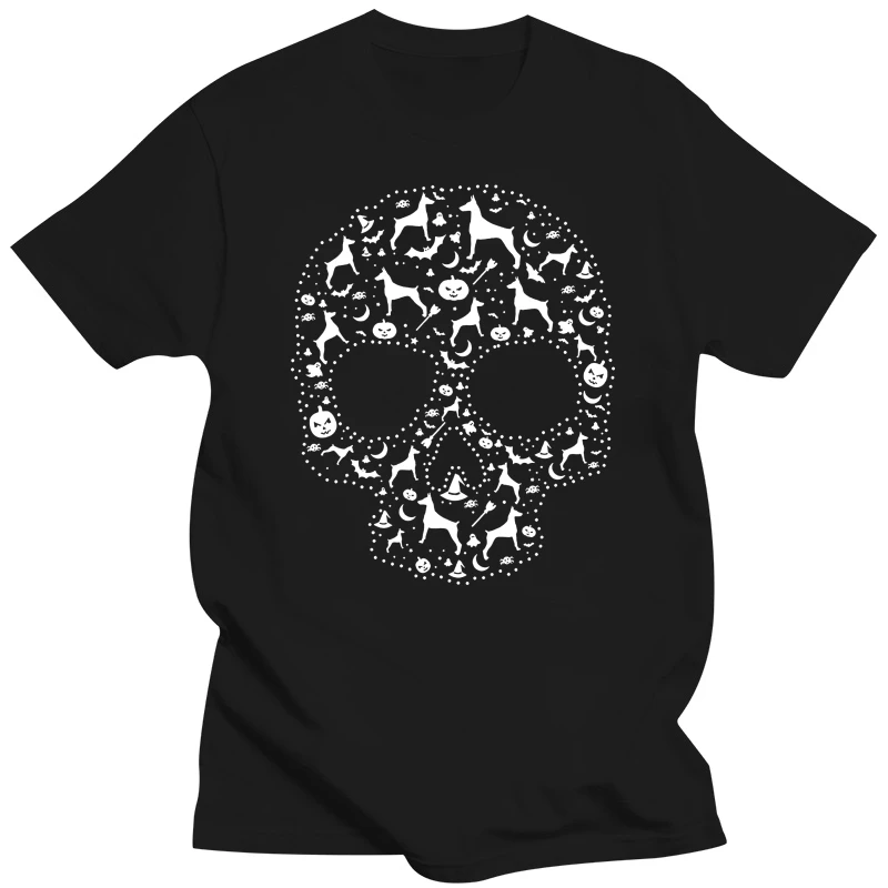 Great Discount Cotton Tee 100% Cotton Crew Neck Pooch Sugar Skull T Shirt Cute Doberman Dog T Shirt